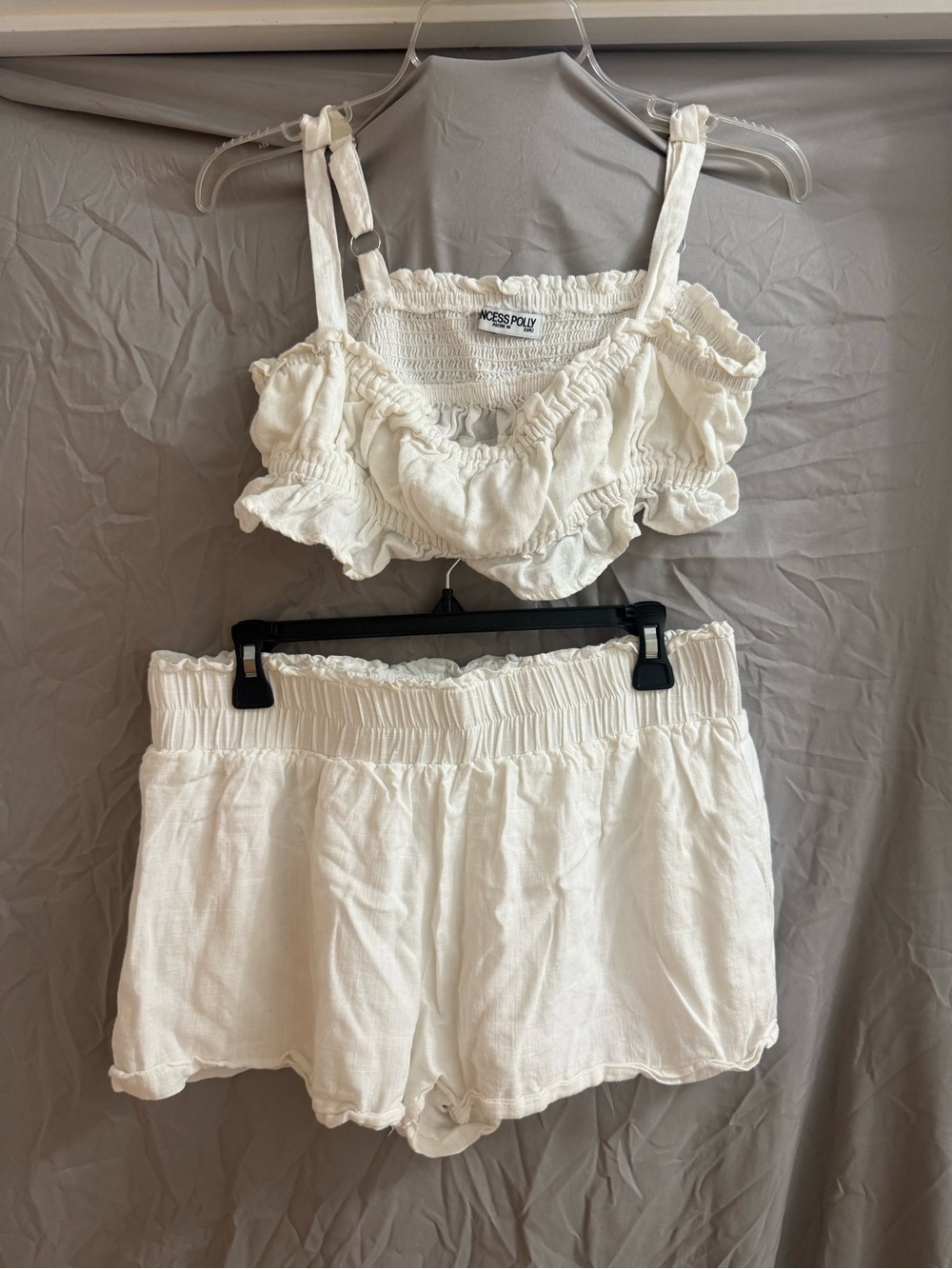 Princess Polly Cream Smocked Ruffle Bralette & Lounge Shorts Set
